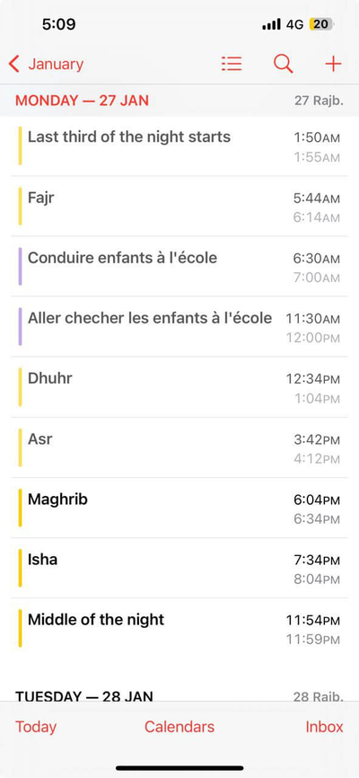 Mobile Prayer Calendar Screenshot